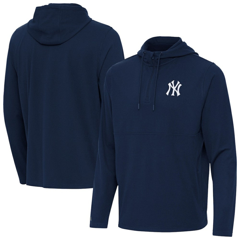 New York Yankees Antigua Connected Quarter-Zip Pullover Hoodie - Navy - MLB Lifestyle