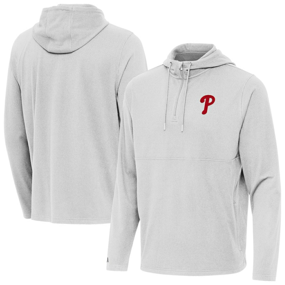 Philadelphia Phillies Antigua Connected Quarter-Zip Pullover Hoodie - Gray - MLB Lifestyle