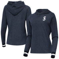 Seattle Mariners Antigua Women's Trek Pullover Hoodie - Heather Navy - MLB Sale
