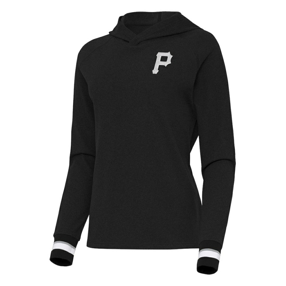 Pittsburgh Pirates Antigua Women's Trek Pullover Hoodie - Black - MLB Lifestyle