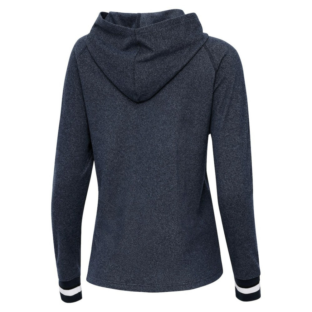 Tampa Bay Rays Antigua Women's Trek Pullover Hoodie - Heather Navy - MLB Lifestyle