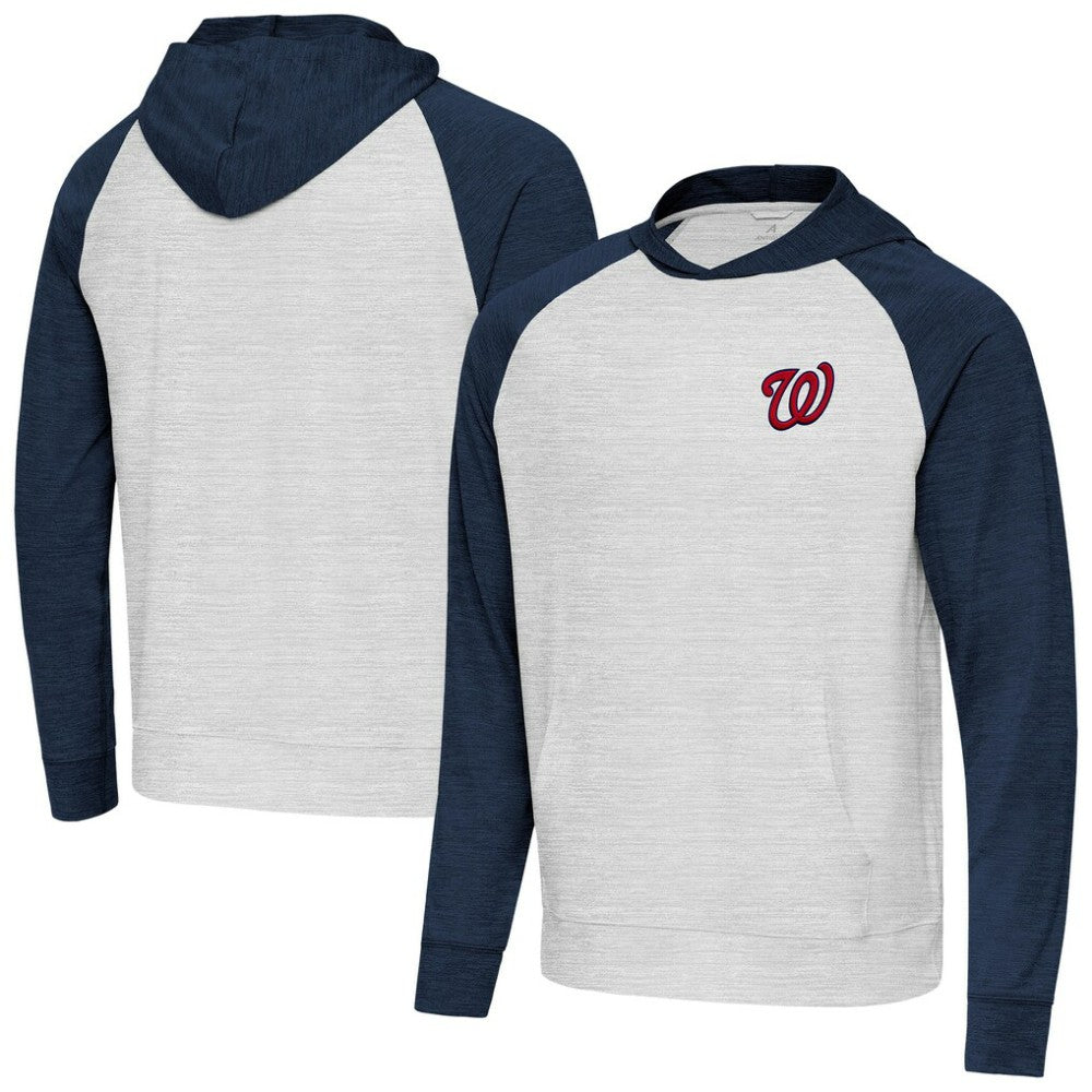 Washington Nationals Antigua Urgent Pullover Hoodie - Heather Navy/Gray - MLB Discount