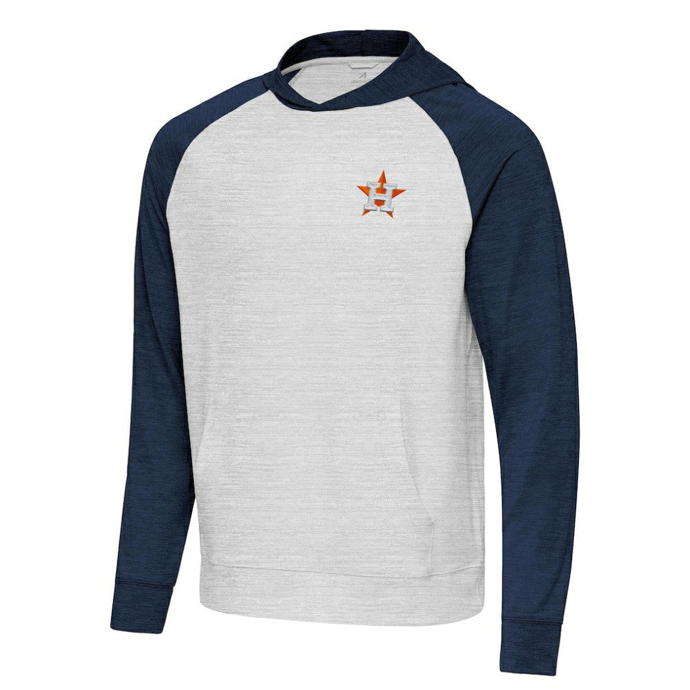 Houston Astros Antigua Urgent Pullover Hoodie - Heather Navy/Gray - MLB Lifestyle