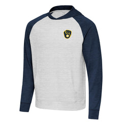 Milwaukee Brewers Antigua Urgent Pullover Hoodie - Heather Navy/Gray - MLB Lifestyle