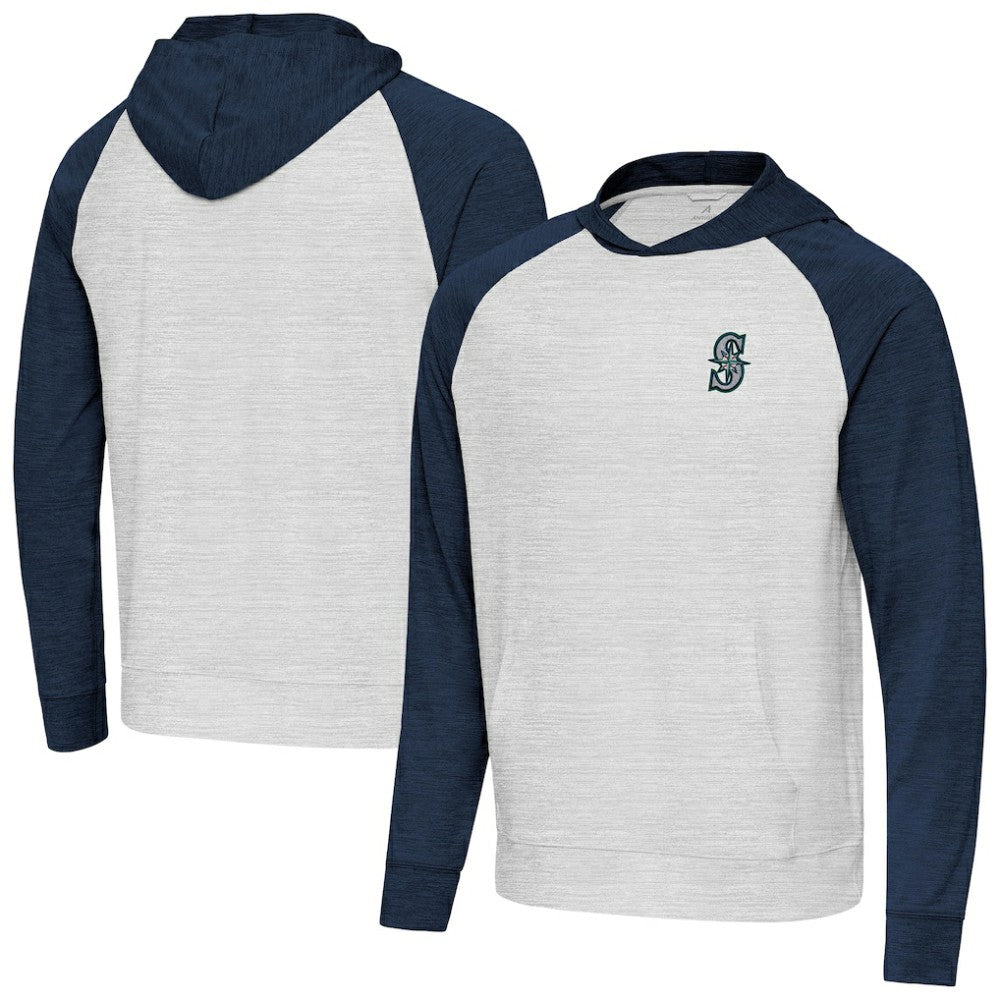 Seattle Mariners Antigua Urgent Pullover Hoodie - Heather Navy/Gray - MLB on Sale