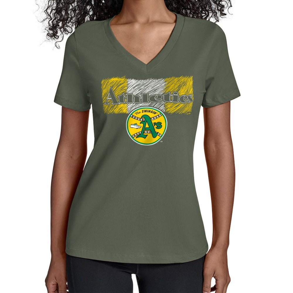 Athletics Starter Women's Team Color Shading V-Neck T-Shirt - Green - MLB Sale