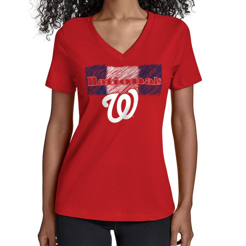 Washington Nationals Starter Women's Team Color Shading V-Neck T-Shirt - Red - MLB Online