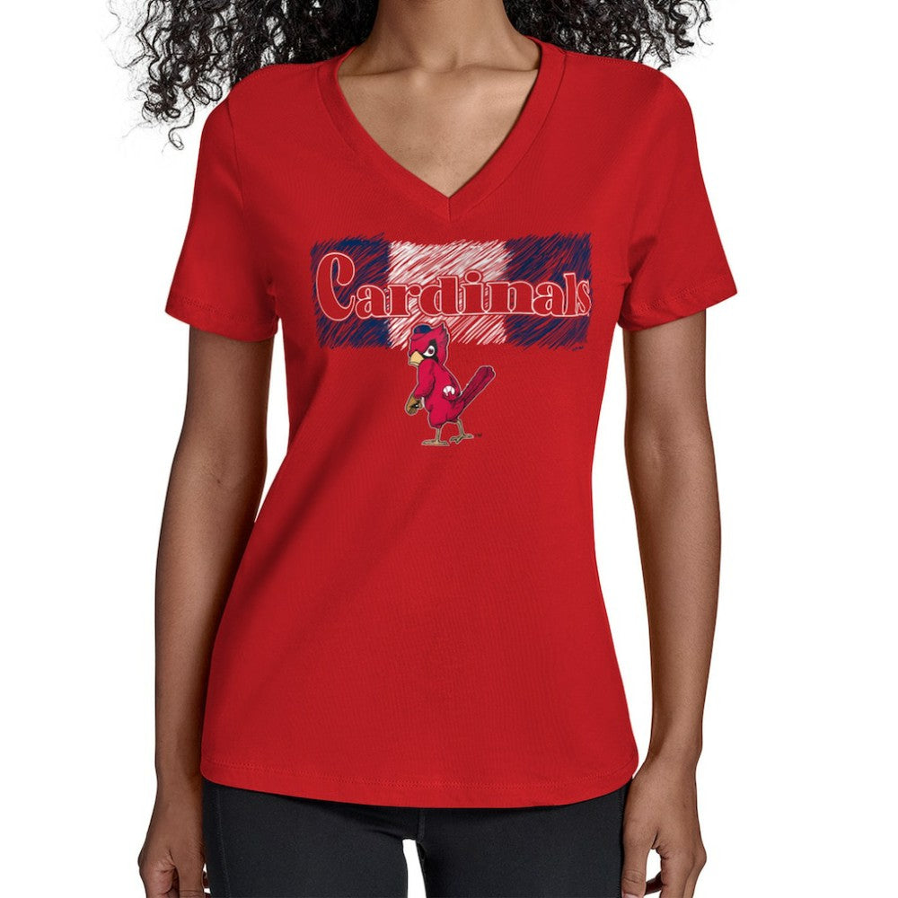 St. Louis Cardinals Starter Women's Team Color Shading V-Neck T-Shirt - Red - MLB Discount
