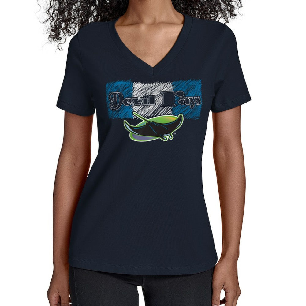 Tampa Bay Rays Starter Women's Team Color Shading V-Neck T-Shirt - Navy - MLB Discount