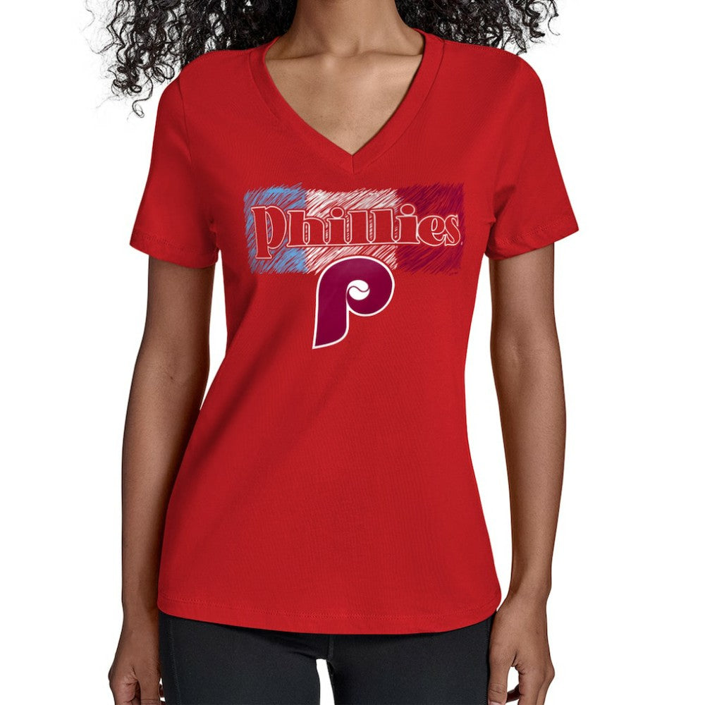 Philadelphia Phillies Starter Women's Team Color Shading V-Neck T-Shirt - Red - MLB Sale