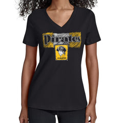 Pittsburgh Pirates Starter Women's Team Color Shading V-Neck T-Shirt - Black - MLB Lifestyle