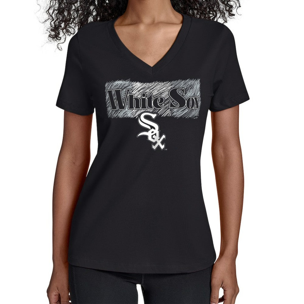 Chicago White Sox Starter Women's Team Color Shading V-Neck T-Shirt - Black - MLB Sale