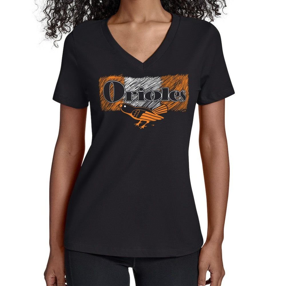 Baltimore Orioles Starter Women's Team Color Shading V-Neck T-Shirt - Black - MLB Discount