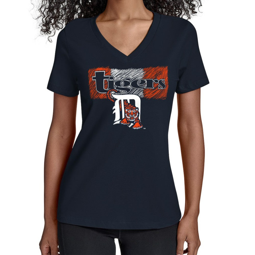 Detroit Tigers Starter Women's Team Color Shading V-Neck T-Shirt - Navy - MLB Online