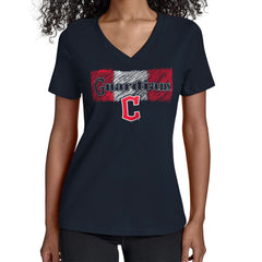 Cleveland Guardians Starter Women's Team Color Shading V-Neck T-Shirt - Navy - MLB Lifestyle