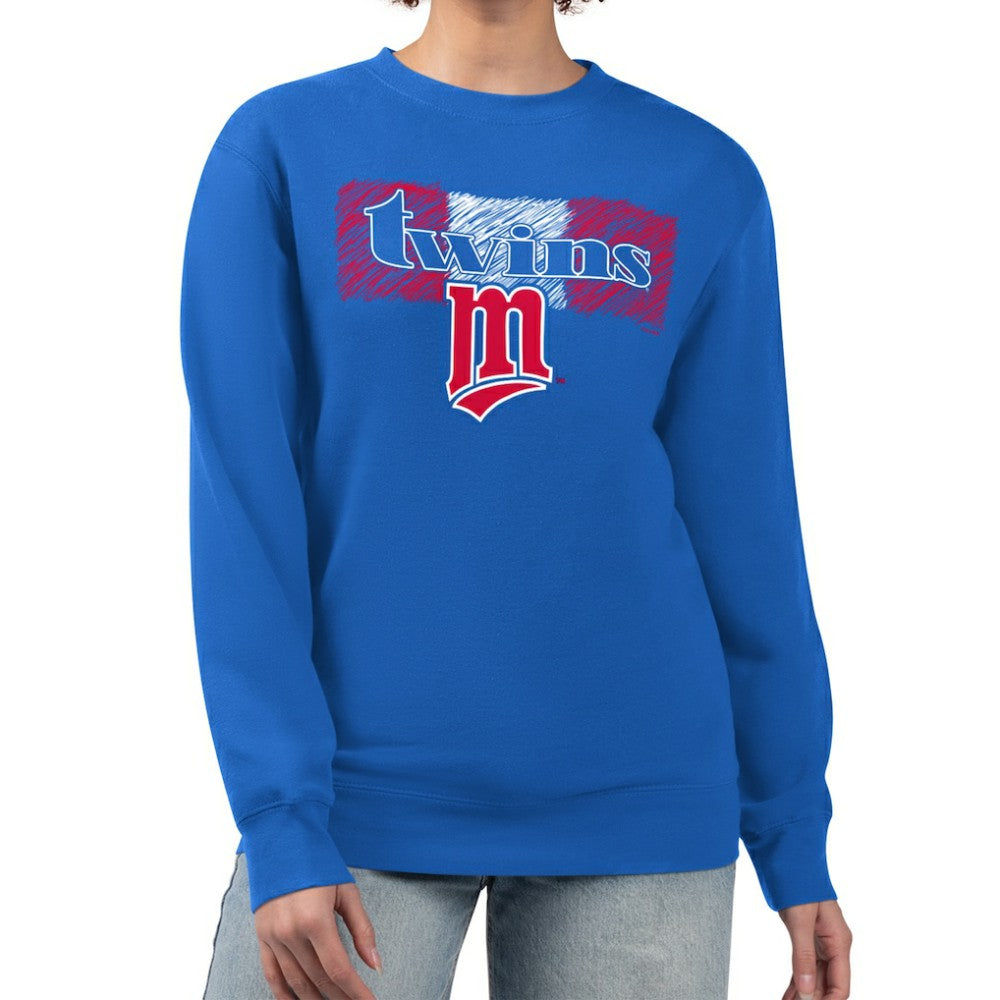 Minnesota Twins Starter Women's Team Color Shading Fleece Pullover Sweatshirt - Royal - MLB Lifestyle