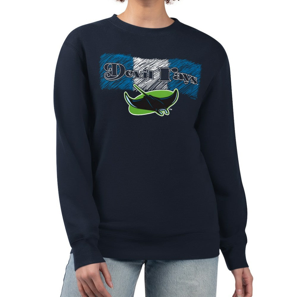Tampa Bay Rays Starter Women's Team Color Shading Fleece Pullover Sweatshirt - Navy - MLB Lifestyle