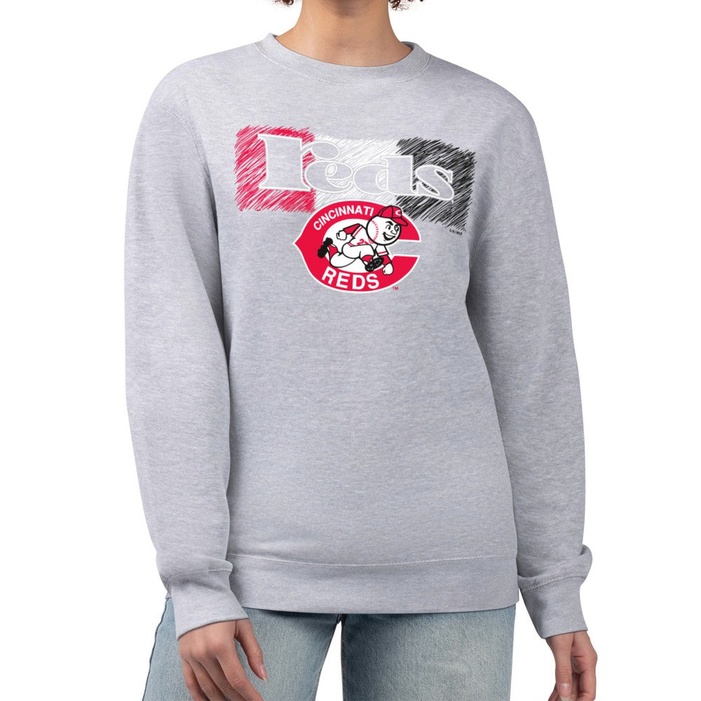 Cincinnati Reds Starter Women's Team Color Shading Fleece Pullover Sweatshirt - Gray - MLB Sale