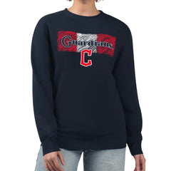 Cleveland Guardians Starter Women's Team Color Shading Fleece Pullover Sweatshirt - Navy - MLB Lifestyle
