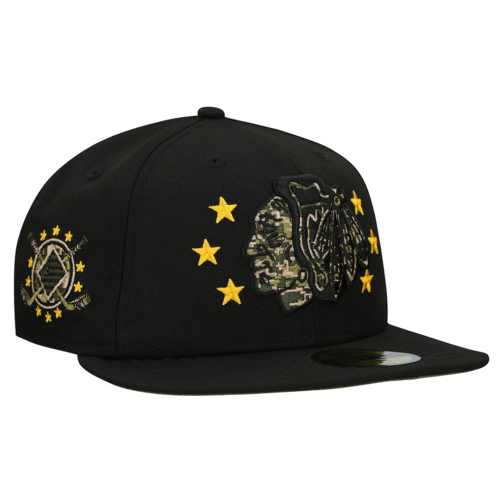 Chicago Blackhawks New Era Military Appreciation Digital Camo Stars 59FIFTY Fitted Hat - Black - NHL 203156195