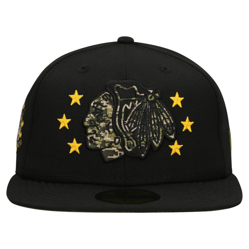 Chicago Blackhawks New Era Military Appreciation Digital Camo Stars 59FIFTY Fitted Hat - Black - NHL 203156195