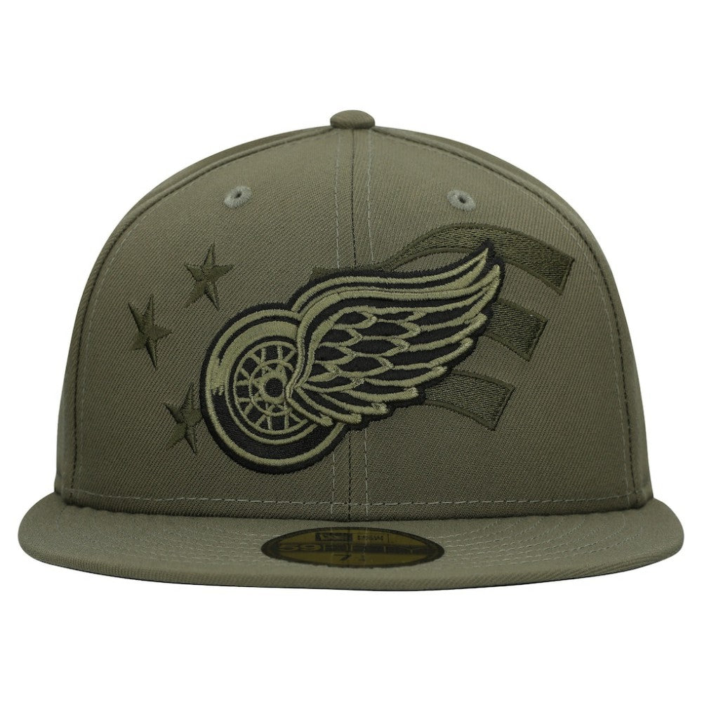 Detroit Red Wings New Era Military Appreciation Flag 59FIFTY Fitted Hat - Olive - NHL 203156216