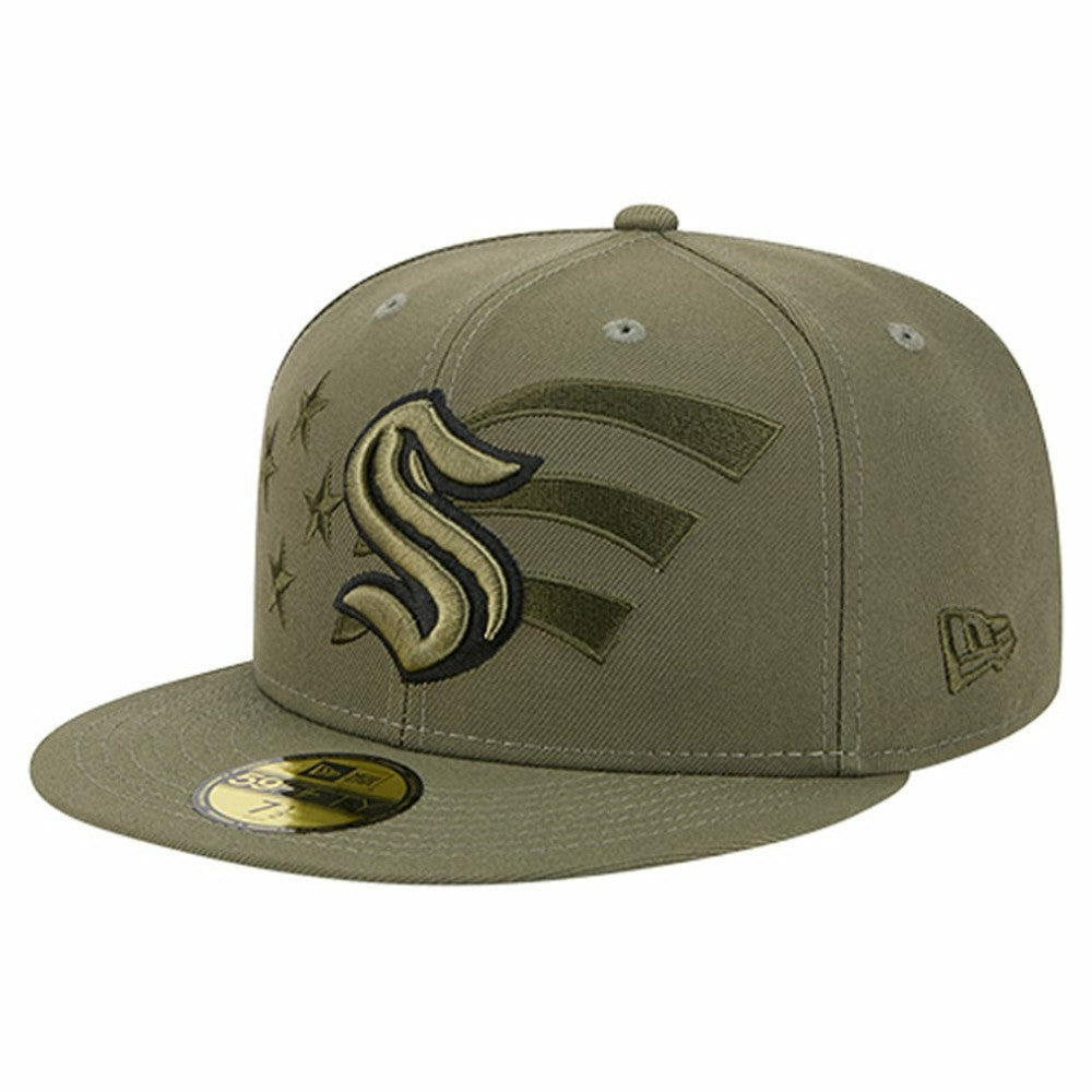 Seattle Kraken New Era Military Appreciation Flag 59FIFTY Fitted Hat - Olive - NHL 203156223