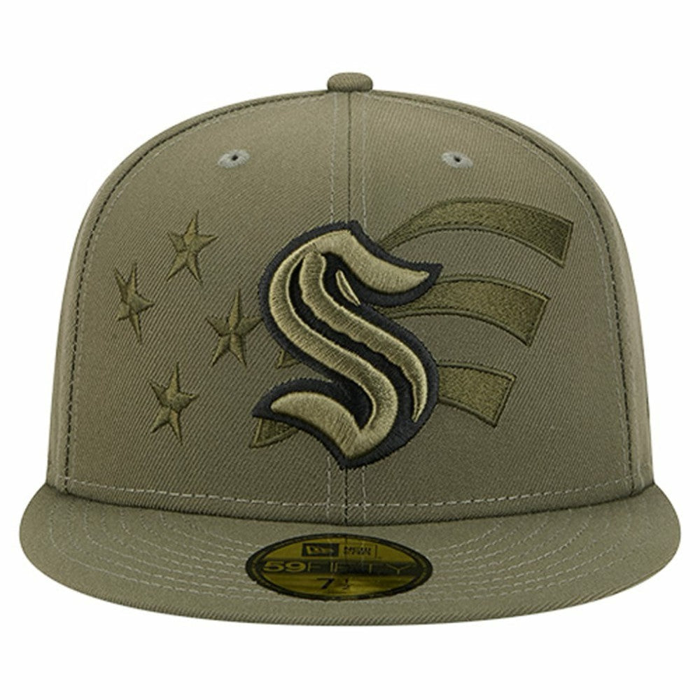 Seattle Kraken New Era Military Appreciation Flag 59FIFTY Fitted Hat - Olive - NHL 203156223