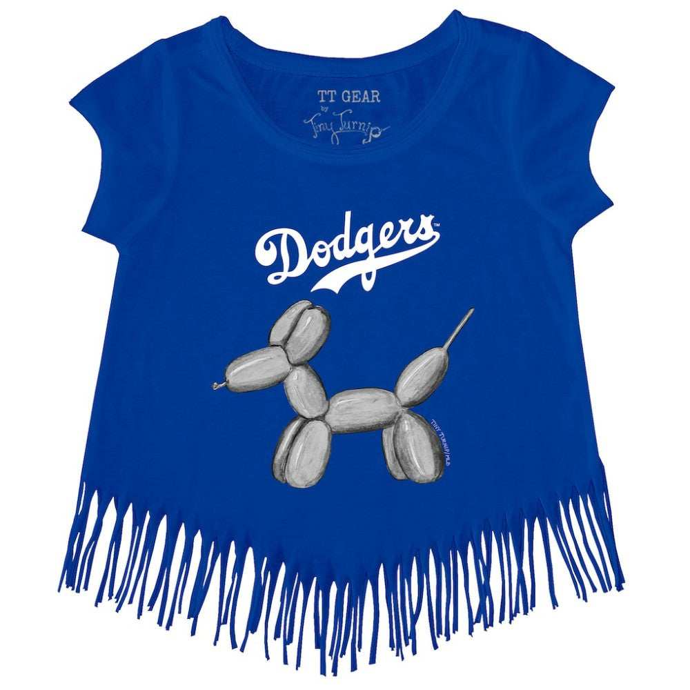 Los Angeles Dodgers Tiny Turnip Girls Youth Balloon Dog Fringe T-Shirt - Royal - MLB on Sale