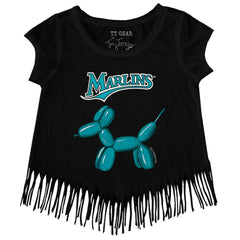 Miami Marlins Tiny Turnip Girls Youth Balloon Dog Fringe T-Shirt - Black - MLB Lifestyle