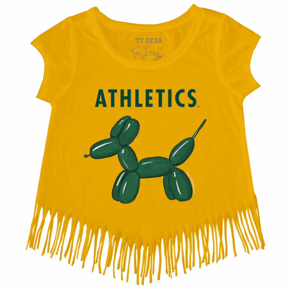 Athletics Tiny Turnip Girls Youth Balloon Dog Fringe T-Shirt - Gold - MLB Online