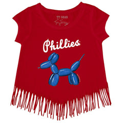 Philadelphia Phillies Tiny Turnip Girls Youth Balloon Dog Fringe T-Shirt - Red - MLB Sale