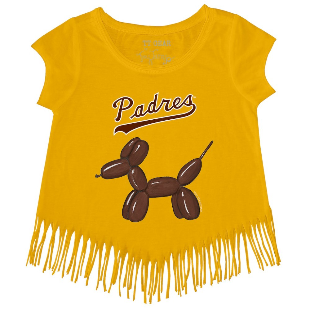 San Diego Padres Tiny Turnip Girls Youth Balloon Dog Fringe T-Shirt - Gold - MLB Lifestyle