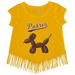 San Diego Padres Tiny Turnip Girls Youth Balloon Dog Fringe T-Shirt - Gold - MLB Lifestyle