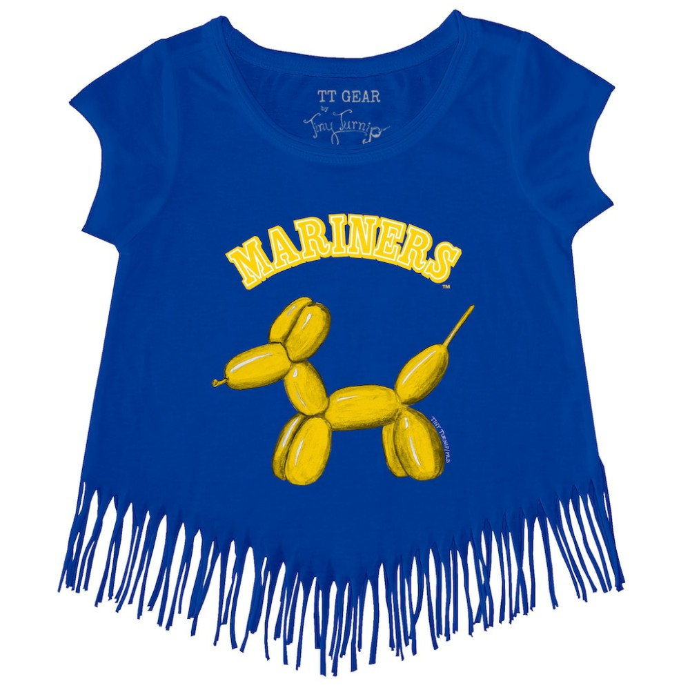 Seattle Mariners Tiny Turnip Girls Youth Balloon Dog Fringe T-Shirt - Royal - MLB Lifestyle