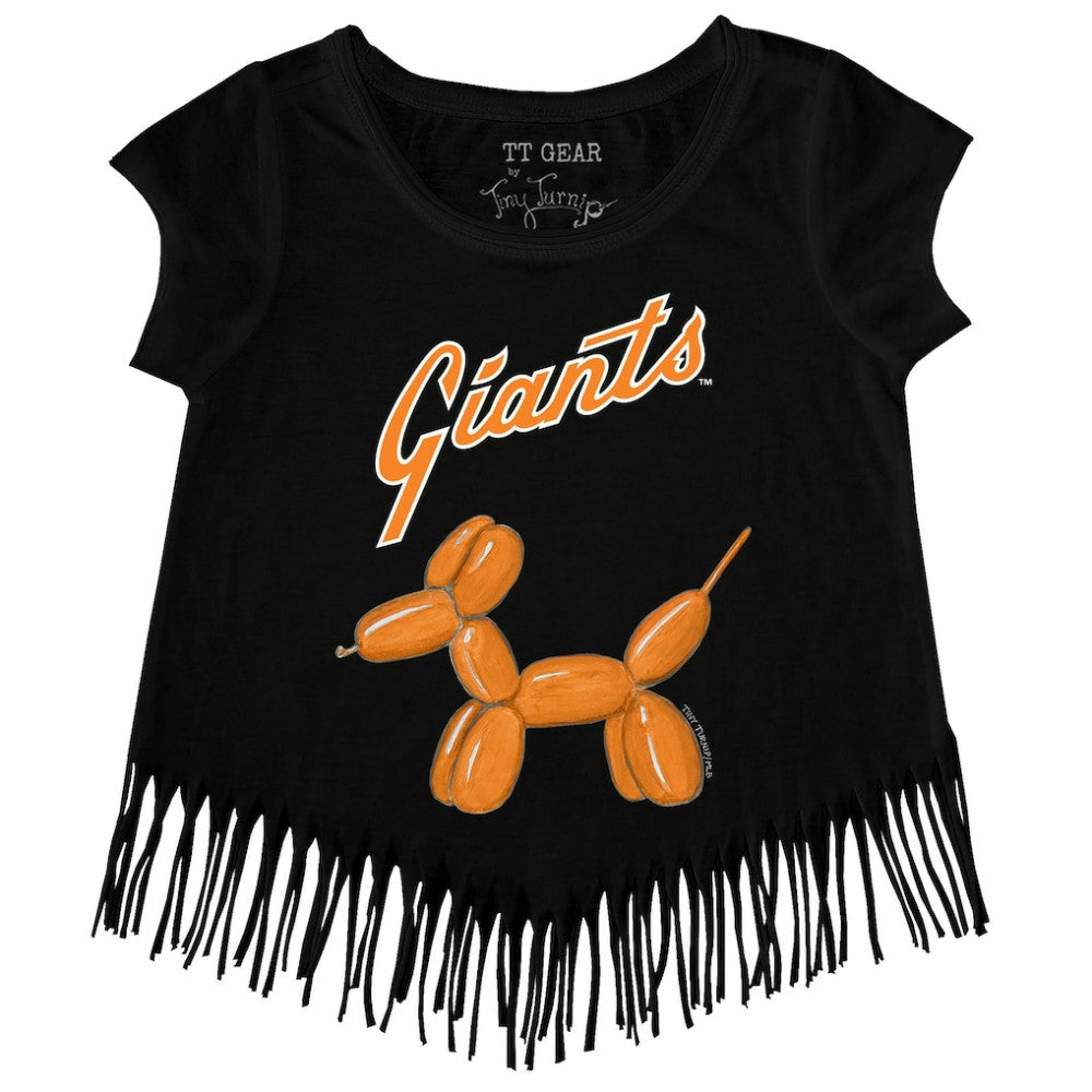 San Francisco Giants Tiny Turnip Girls Youth Balloon Dog Fringe T-Shirt - Black - MLB on Sale