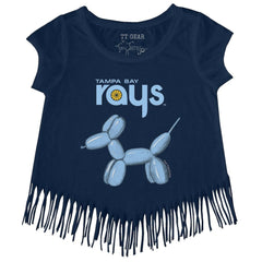 Tampa Bay Rays Tiny Turnip Girls Youth Balloon Dog Fringe T-Shirt - Navy - MLB Sale
