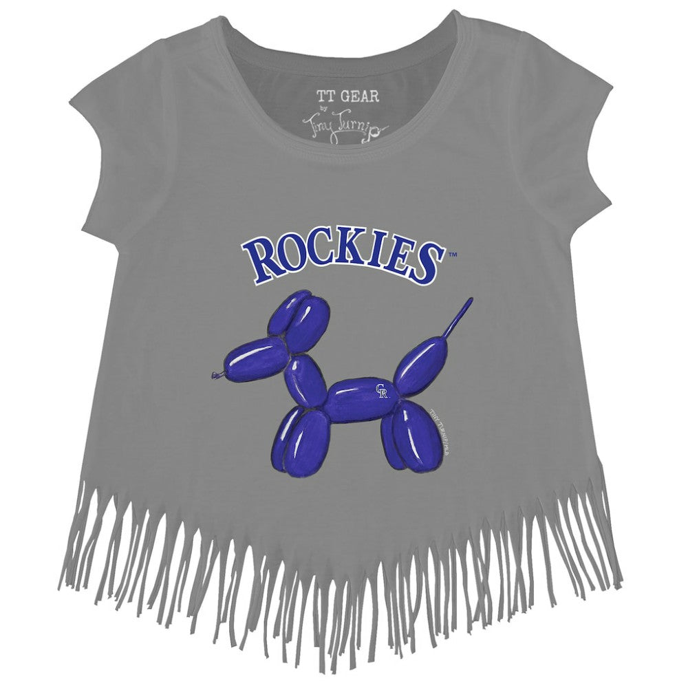 Colorado Rockies Tiny Turnip Girls Youth Balloon Dog Fringe T-Shirt - Gray - MLB Sale