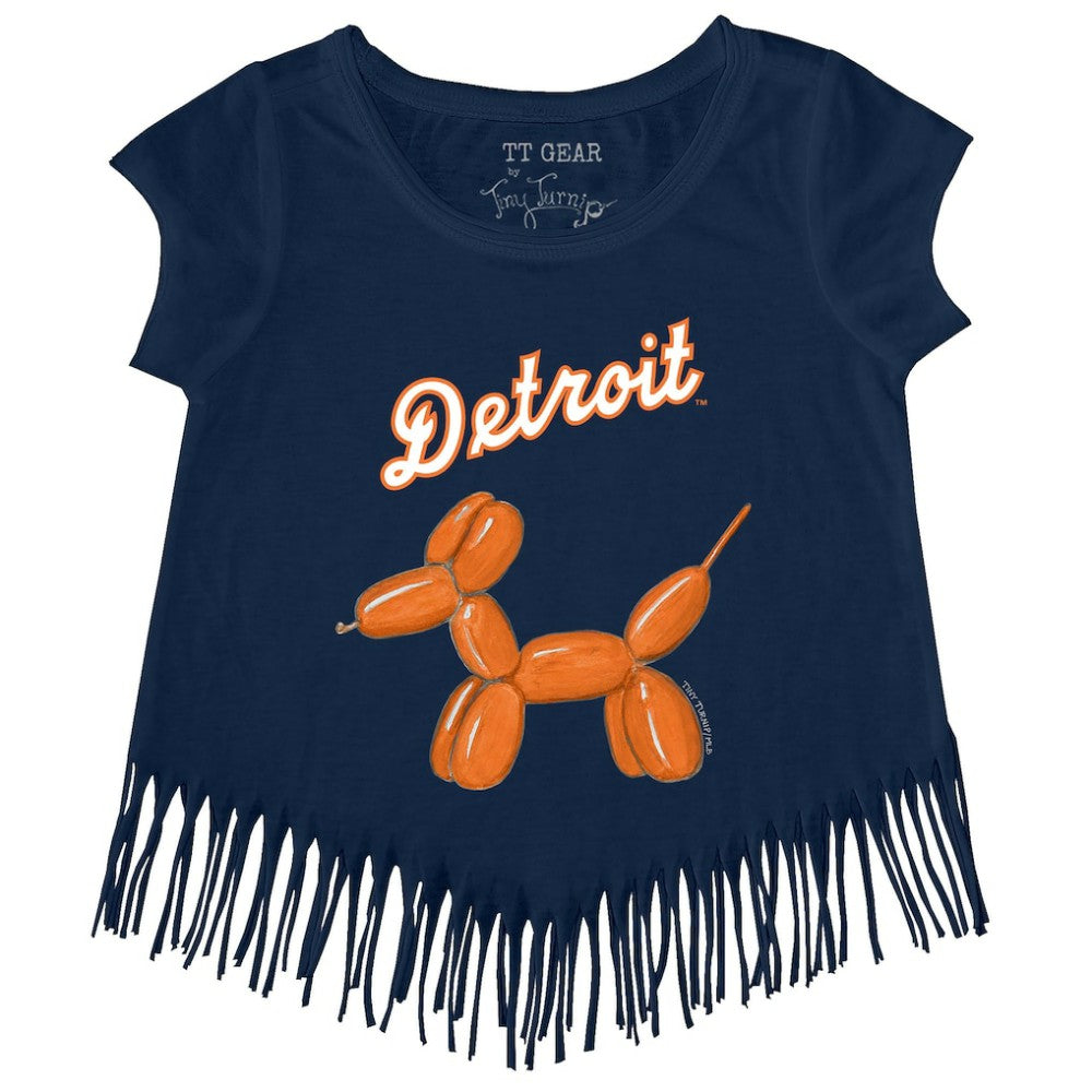 Detroit Tigers Tiny Turnip Girls Youth Balloon Dog Fringe T-Shirt - Navy - MLB Lifestyle