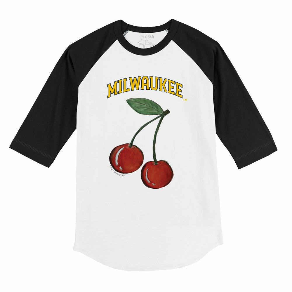 Milwaukee Brewers Tiny Turnip Youth Cherries 3/4-Sleeve Raglan Baseball T-Shirt - White - MLB Discount