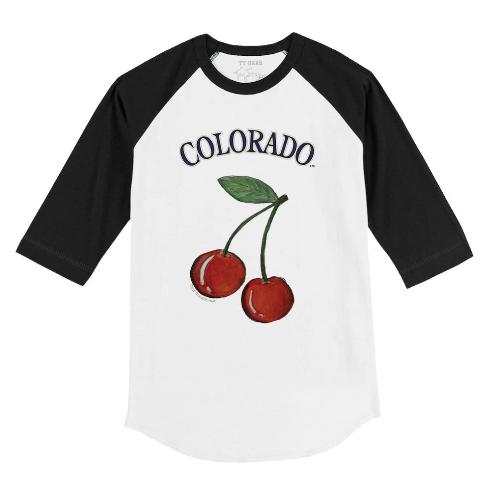 Colorado Rockies Tiny Turnip Youth Cherries 3/4-Sleeve Raglan Baseball T-Shirt - White - MLB Discount