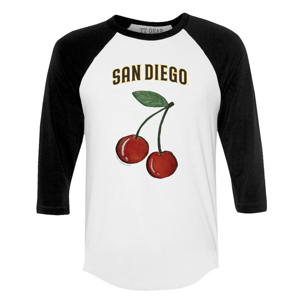 San Diego Padres Tiny Turnip Women's Cherries 3/4-Sleeve Raglan Baseball T-Shirt - White - MLB Lifestyle