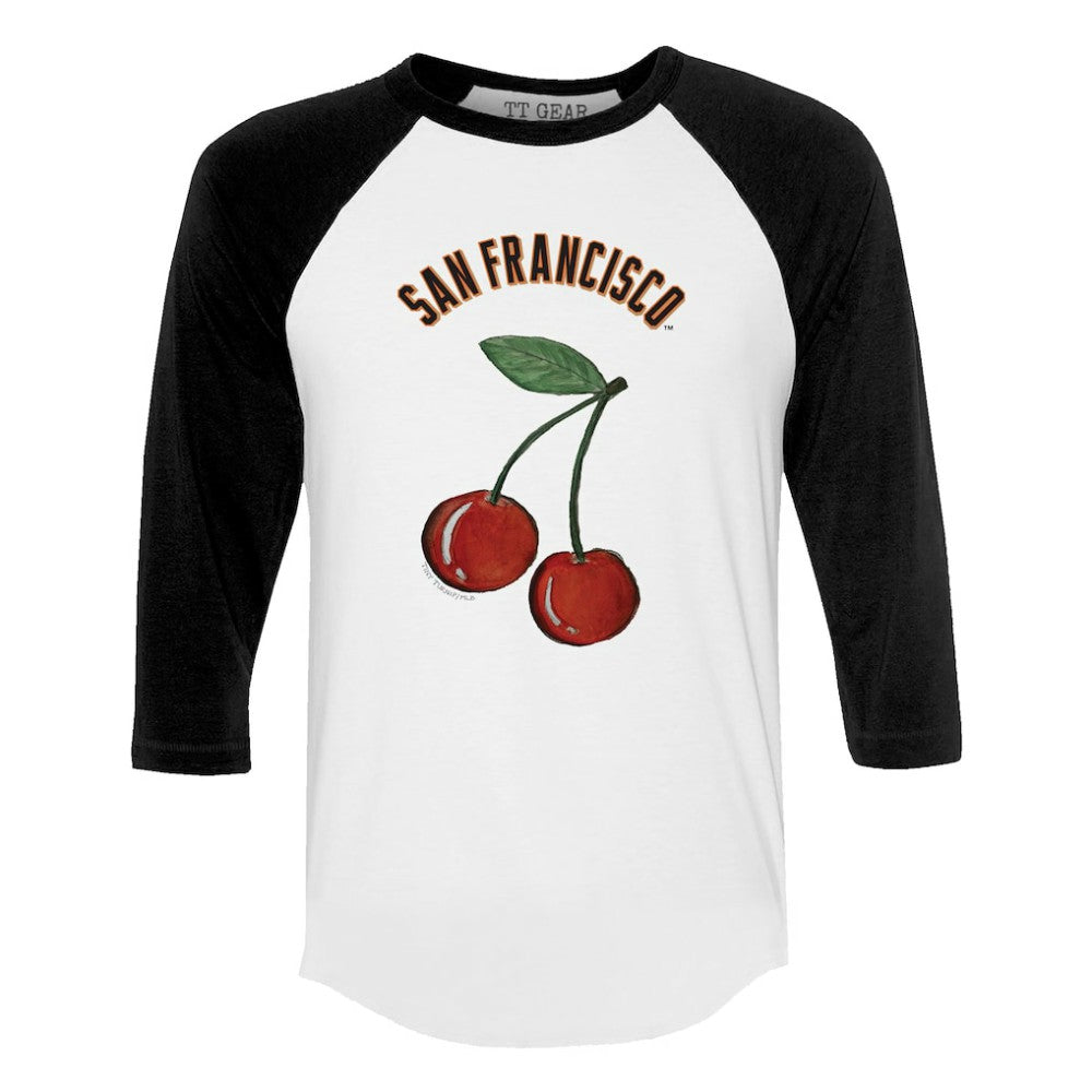 San Francisco Giants Tiny Turnip Women's Cherries 3/4-Sleeve Raglan Baseball T-Shirt - White - MLB on Sale