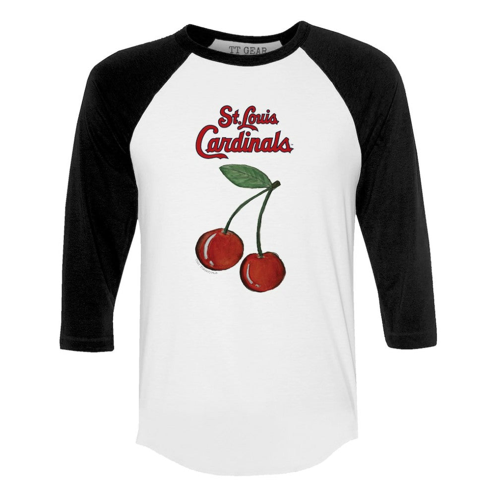 St. Louis Cardinals Tiny Turnip Women's Cherries 3/4-Sleeve Raglan Baseball T-Shirt - White - MLB Lifestyle