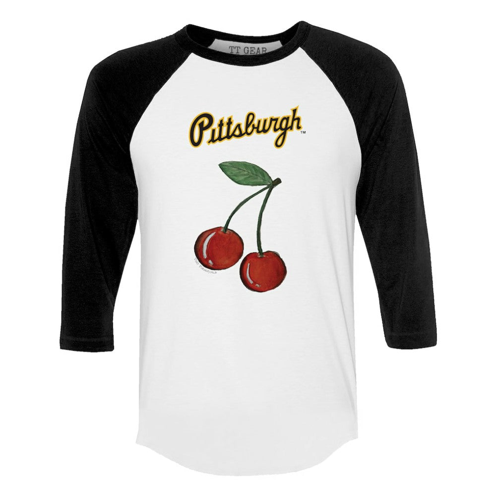 Pittsburgh Pirates Tiny Turnip Women's Cherries 3/4-Sleeve Raglan Baseball T-Shirt - White - MLB Lifestyle