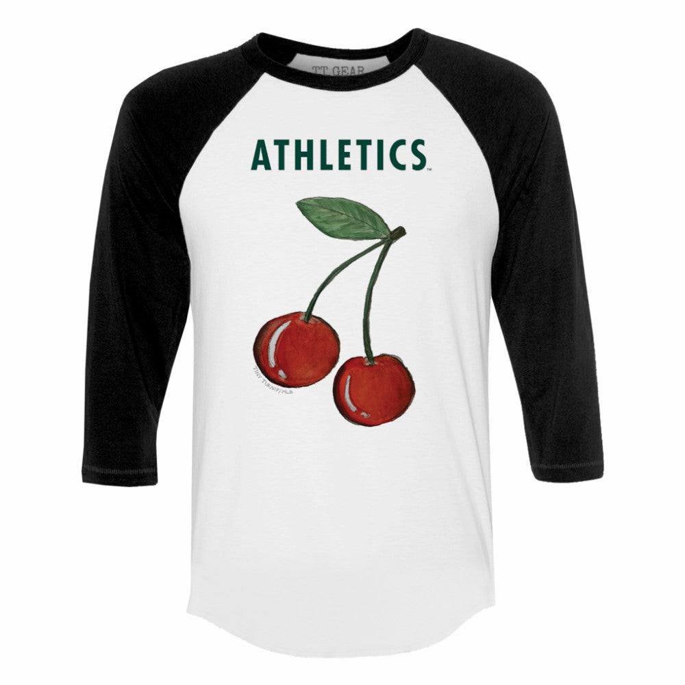Athletics Tiny Turnip Women's Cherries 3/4-Sleeve Raglan Baseball T-Shirt - White - MLB Sale
