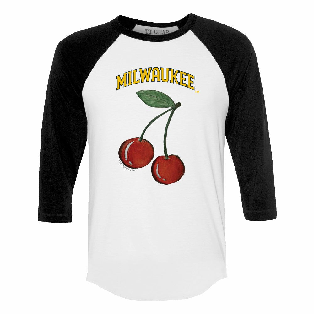 Milwaukee Brewers Tiny Turnip Women's Cherries 3/4-Sleeve Raglan Baseball T-Shirt - White - MLB Sale