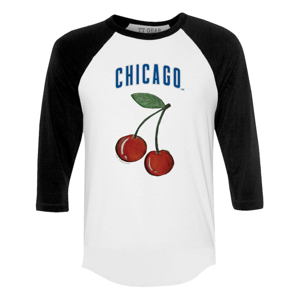 Chicago Cubs Tiny Turnip Women's Cherries 3/4-Sleeve Raglan Baseball T-Shirt - White - MLB Lifestyle