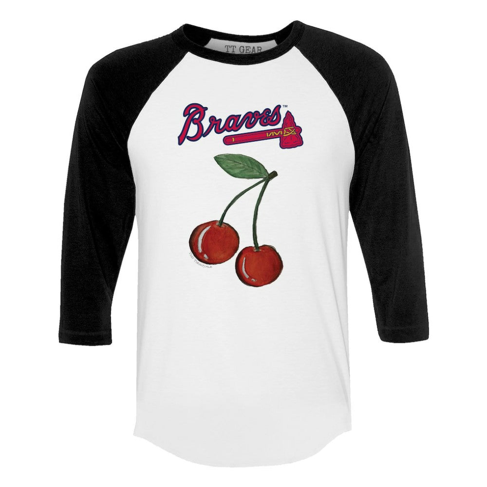 Atlanta Braves Tiny Turnip Women's Cherries 3/4-Sleeve Raglan Baseball T-Shirt - White - MLB Discount