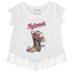 Washington Nationals Tiny Turnip Girls Youth Cowboy Boot Fringe T-Shirt - White - MLB Discount